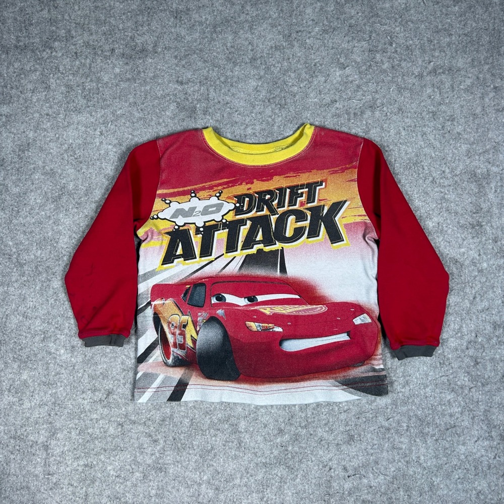 Disney Pixar Cars Shirt Kids 3T Red Drift Attack Lightning McQueen Long Sleeve